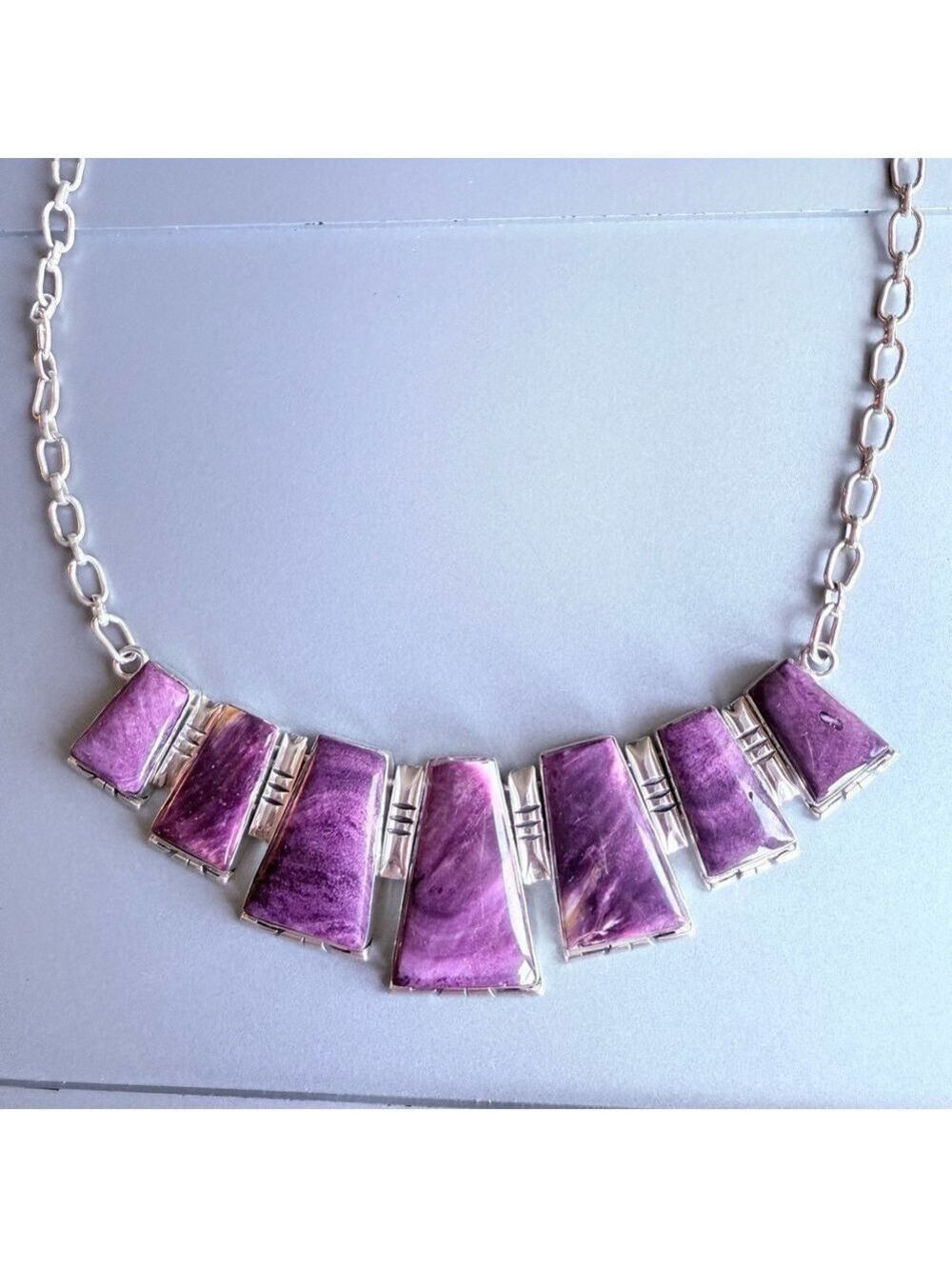 NAVAJO ROGER SKEET PURPLE SPINY OYSTER STERLING SILVER NATIVE AMERICAN N… - Picture 4 of 9